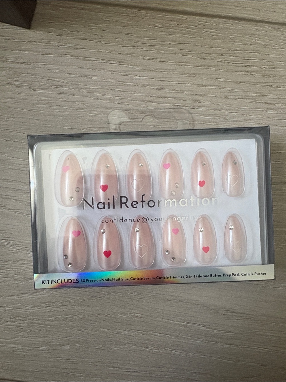 Nail Reformation Nude Pink Press-On Nails with Heart Accents